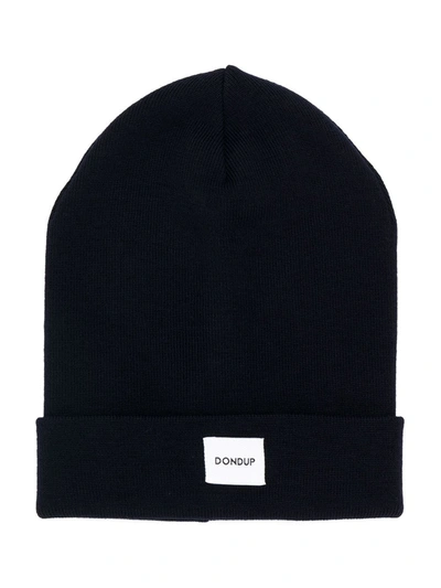 Dondup Teen Ribbed Logo Patch Beanie In Blue