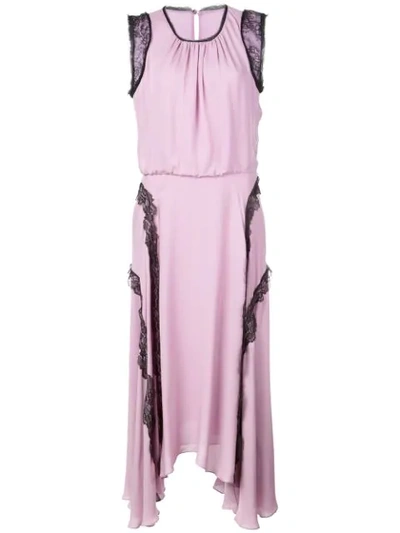 Jason Wu Asymmetric Lace-trimmed Silk Crepe De Chine Midi Dress In Purple