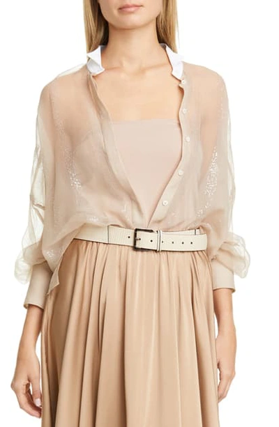 Brunello Cucinelli Sequined Crispy Silk Two-piece Blouse In Camel Brown