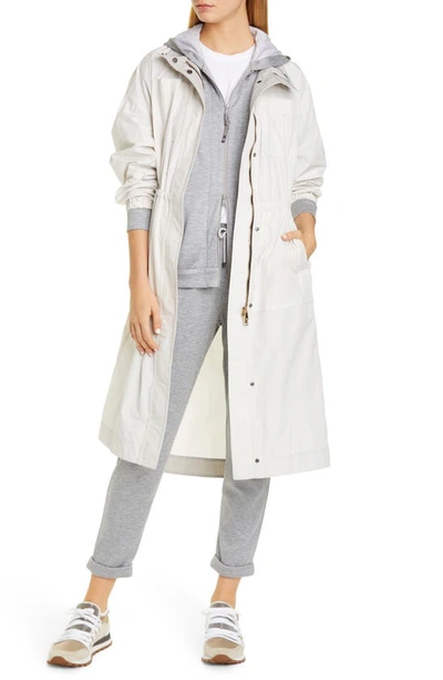 Brunello Cucinelli Lightweight Taffeta Long Zip-front Coat In Yogurt