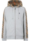 Burberry Men's Kurke Hoodie Sweatshirt W/ Vintage Check Trim In Pale Grey Melange