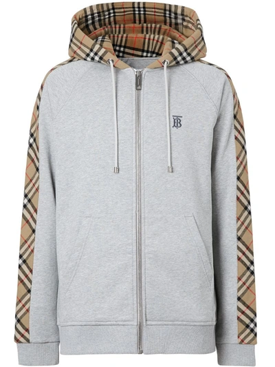 Burberry Men's Kurke Hoodie Sweatshirt W/ Vintage Check Trim In Pale Grey  Melange | ModeSens