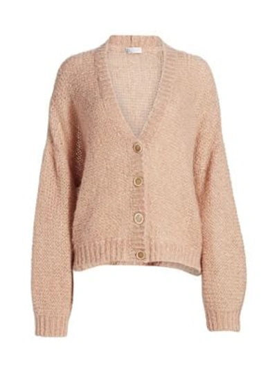 Brunello Cucinelli Sequined Fuzzy-knit Button-front Cardigan In Nude