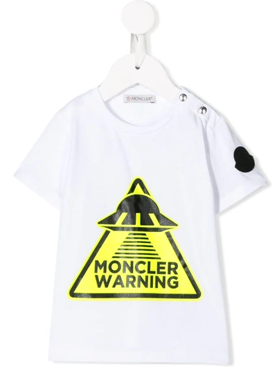 Moncler Babies' Warning Print T-shirt In White