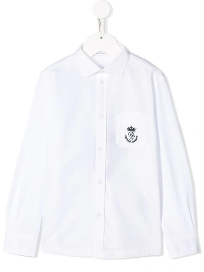 Dolce & Gabbana Kids' Logo Embroidered Shirt In White