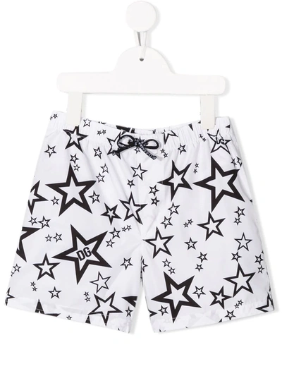 Dolce & Gabbana Kids' Star Print Swim Shorts In White