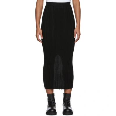 Helmut Lang Black Ribbed Merino Wool-blend Midi Skirt