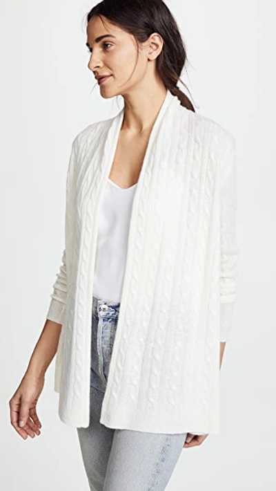 White + Warren Cashmere Cable Cardigan Sweater In Pearl White