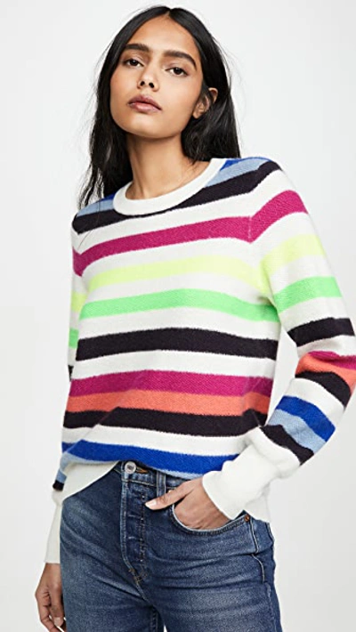 White + Warren Cashmere Bold Stripe Sweatshirt In Neon Combo