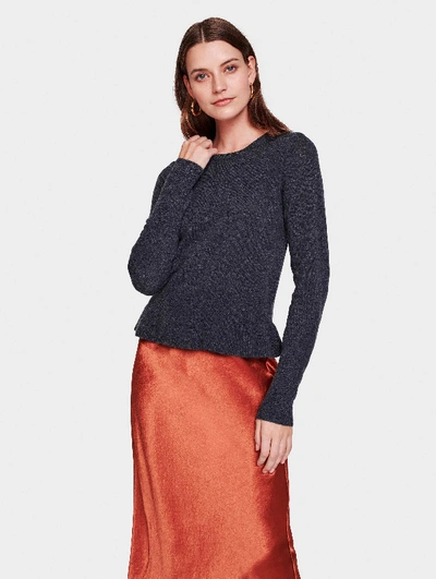 White + Warren Essential Cashmere Crystal Crewneck Top In Charcoal Heather With Tonal Crystal