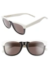 Saint Laurent Women's Square Sunglasses, 50mm In Shiny Black/ Ivory/ Black
