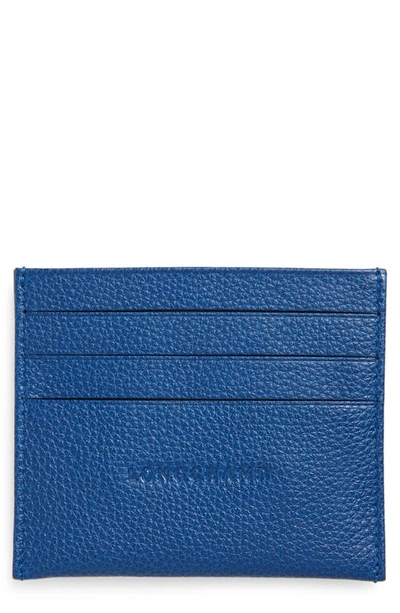 Longchamp 'le Foulonne' Pebbled Leather Card Holder In Sapphire