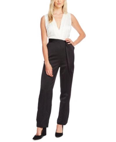 Vince Camuto Layered-look Tie-waist Jumpsuit In Rich Black