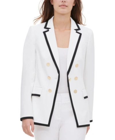 Calvin Klein Satin-trimmed Faux Double-breasted Blazer In Soft White
