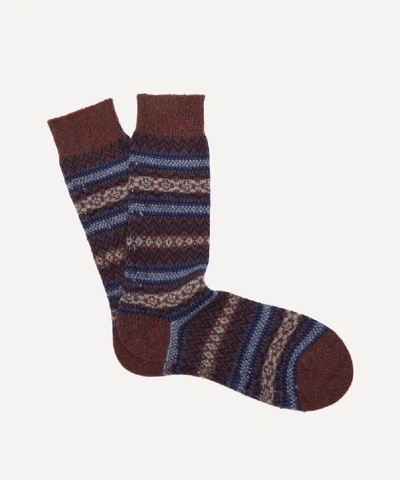 Pantherella Fasque Fair Isle Cashmere Socks In Rust Dark Blue