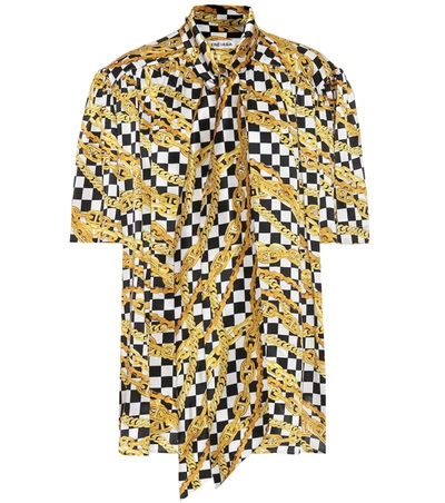 Balenciaga Gold Chains Light Short-sleeved Silk Shirt In Black