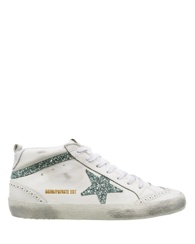 Golden Goose Mid Star Glitter Sneakers In White