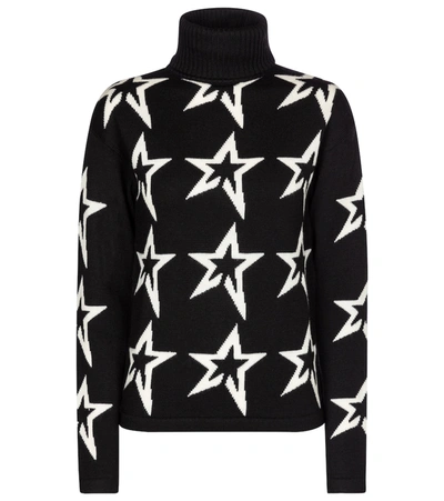 Perfect Moment Star Dust Intarsia Merino Wool Turtleneck Sweater In Black/white