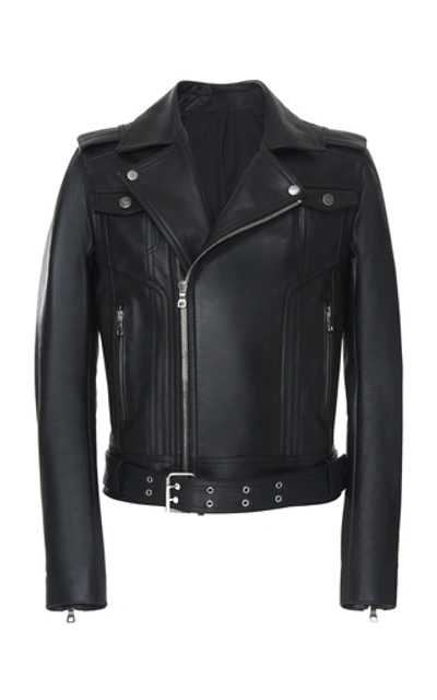 Balmain Fringe Leather Motorcycle Jacket In Black