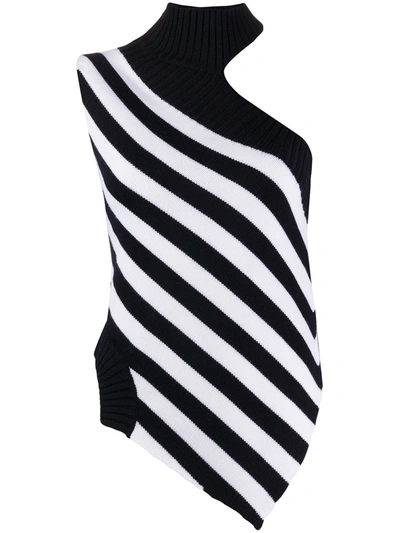 Monse One-shoulder Asymmetrical Stripe Merino Wool Sweater In Navy