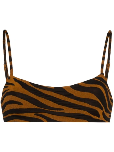 Mara Hoffman Net Sustain Sia Tiger-jacquard Bikini Top In Black