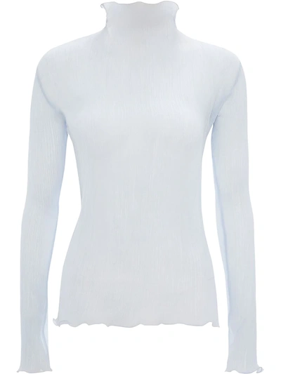 Jw Anderson Plissé Cotton And Silk-blend Gauze Turtleneck Top In White