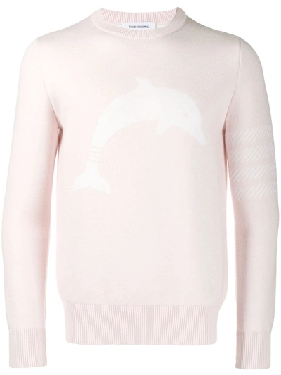Thom Browne Dolphin Intarsia Knit Sweater In Pink