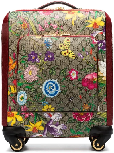 Gucci 'ophidia' Rollkoffer Mit "flora"-print In Red