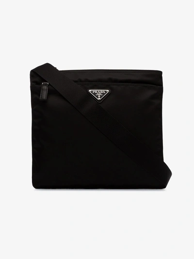 Prada Bandolera Logo Plaque Crossbody Bag In Black