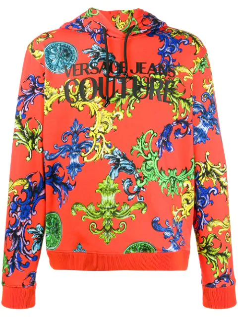 Versace Jeans Couture Graphic Pullover Hoodie In Orange | ModeSens