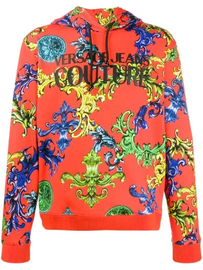 Versace Jeans Couture Graphic Pullover Hoodie In Orange