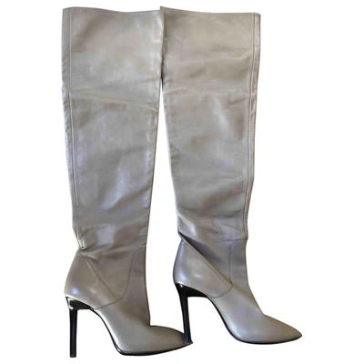 Pre-owned Roberto Cavalli Leather Riding Boots In Beige
