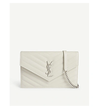 Saint Laurent Monogram Quilted Leather Wallet-on-chain In Blanc Vintage