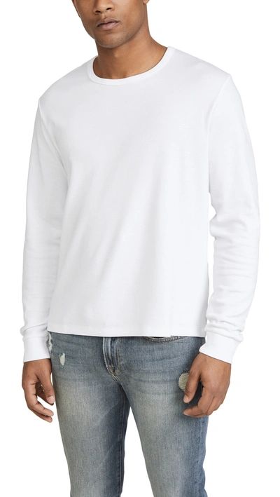 Frame Long Sleeve Quilted Crew Neck T-shirt In White