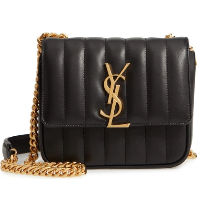 Saint Laurent Small Vicky Quilted Lambskin Leather Crossbody Bag - Black In Noir