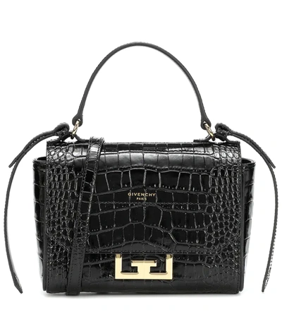 Givenchy Mini Eden Croc Embossed Calfskin Top Handle Bag In Black