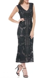 Js Collections Beaded V-neck Midi Dress In Black Nude