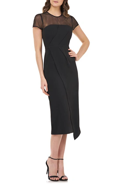 Js Collections Illusion Yoke Asymmetrical Cocktail Dress In Black