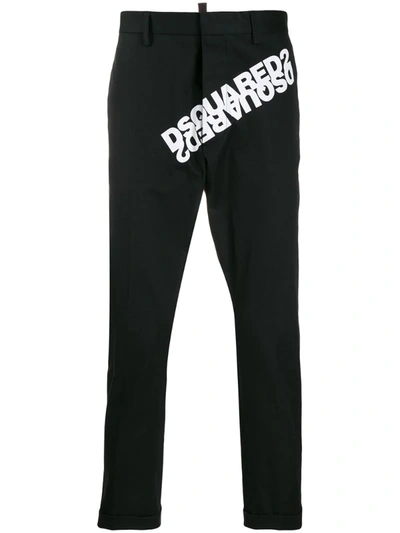 Dsquared2 Contrasting Logo Print Tailored Trousers In Black