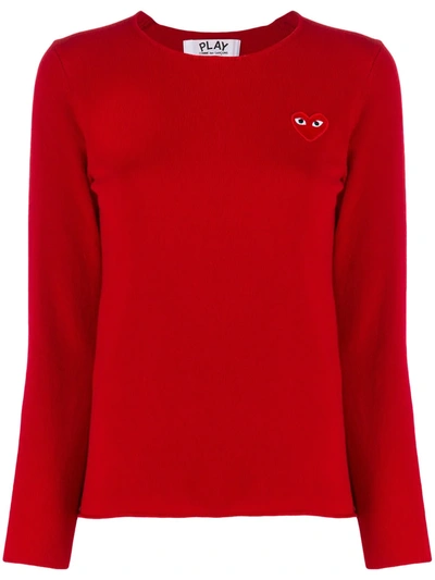 Comme Des Garçons Play Chest Logo Jumper In Red