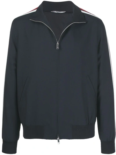 Valentino Striped Detail Zipped Blouson In Blue