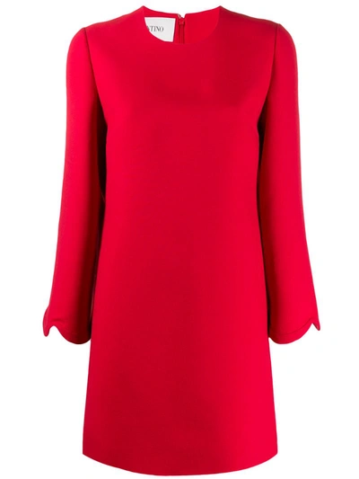 Valentino Scalloped Sleeves Shift Dress In Red