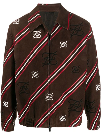 Fendi Striped Karligraphy Zipped Jacket In Brown
