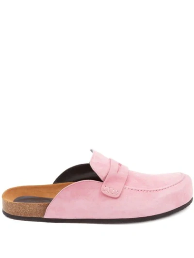 Jw Anderson Suede Loafer Mules In Pink