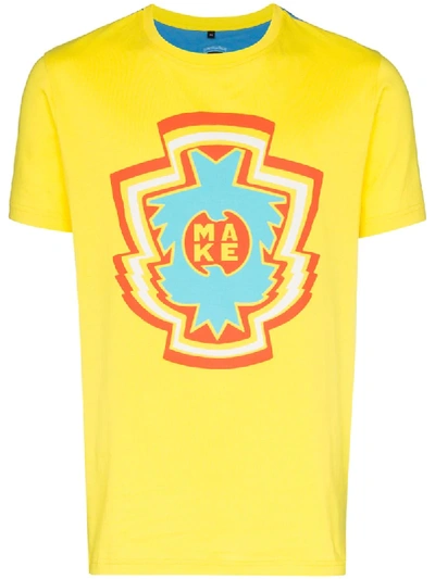 Make Insignia Logo Print Panelled T-shirt In Yellow