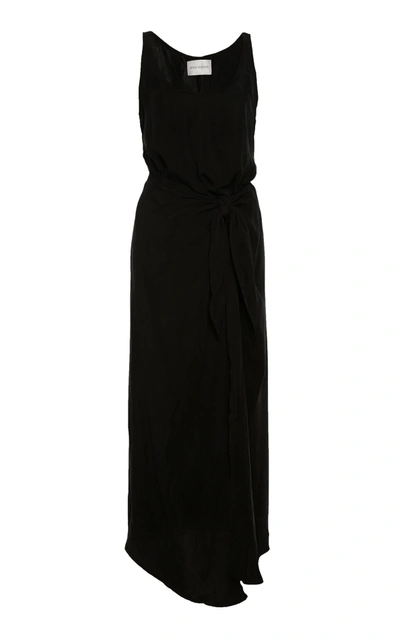 Anemone Asymmetric Tie-front Washed-georgette Wrap Dress In Black