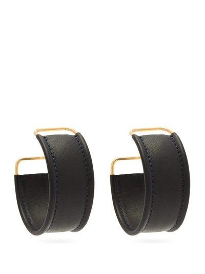 Jacquemus Les Fauteuils Big Hoop Leather Earrings In Black