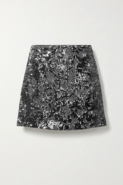 Michael Michael Kors Sequined Herringbone Tweed Mini Skirt In Black,white