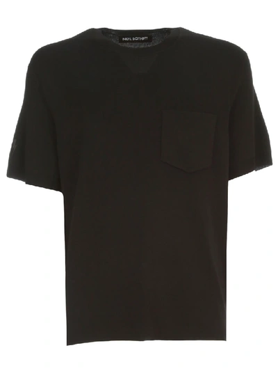 Neil Barrett Travel Tecno Knit T-shirt 3/4s Crew Neck W/pocket In Black