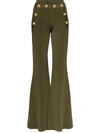 Balmain Button-embellished Flared Trousers In Green